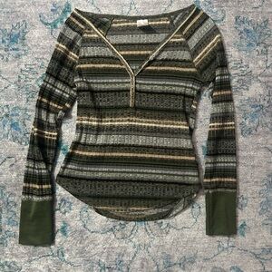 No Boundaries Green and Tan Striped Long Sleeve Top